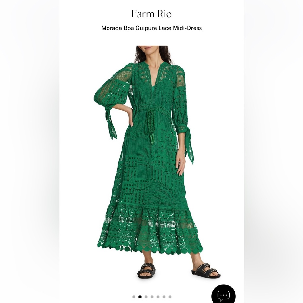 Farm Rio Morada Boa Guipure Lace Midi-Dress